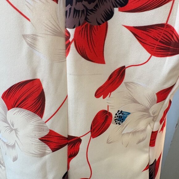 Floral Print Womens Blazer Open Front Jacket Small Lightweight Red Cream & Black - Picture 12 of 13